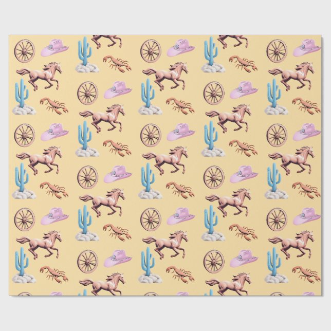 Papel De Regalo Cottoncandy Western Theme Cowgirl Party Art (Superficie plana)