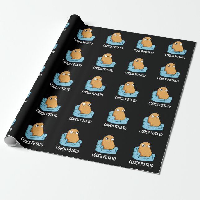 Papel De Regalo Couch Potato Funny Potato Pun Dark BG (Desenrollado)
