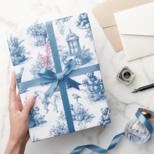 Papel De Regalo Country Vintage Christmas Toile de Jouy Blue