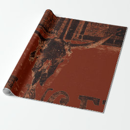 Papel De Regalo Country Western Bull Skull Rust Red Vintage