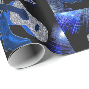 Papel De Regalo Country Western Music Guitarra Azul Y Bots De Cowb