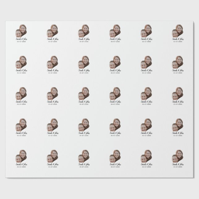 Papel De Regalo Couple face photo add name date simple wedding  (Superficie plana)