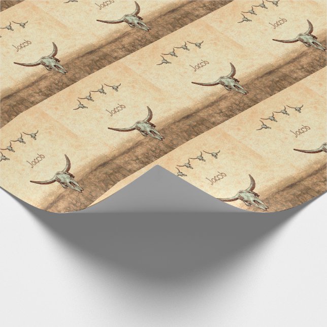 Papel De Regalo Cow Skull Brown Country Western Rustic Pattern (Esquina)