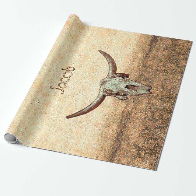 Papel De Regalo Cow Skull Brown Country Western Rustic Style (Desenrollado)