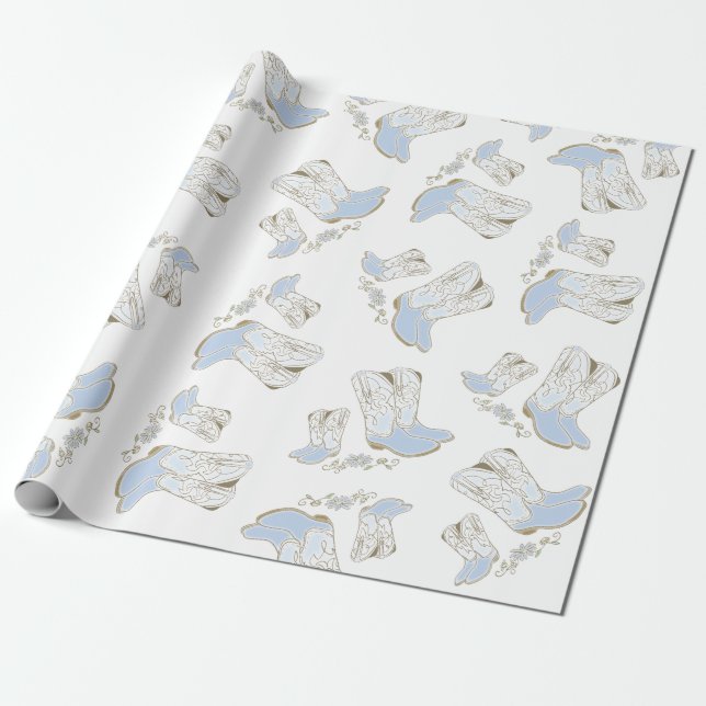 Papel De Regalo Cowboy Baby Shower Country Western Blue Boy (Desenrollado)