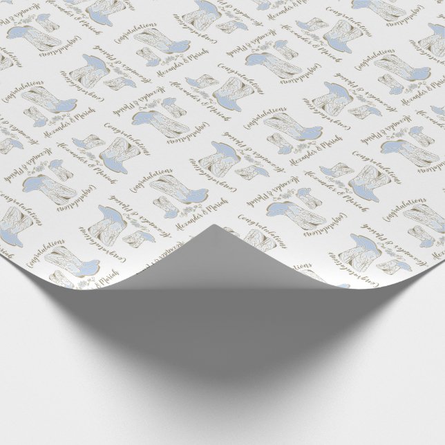 Papel De Regalo Cowboy Baby Shower Country Western Blue Boy (Esquina)