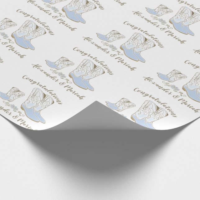 Papel De Regalo Cowboy Baby Shower Country Western Blue Boy (Esquina)