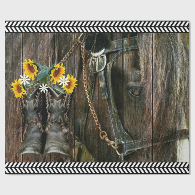 Papel De Regalo Cowboy Caballo Boots Girasoles Rústica Junta de Pa (Superficie plana)