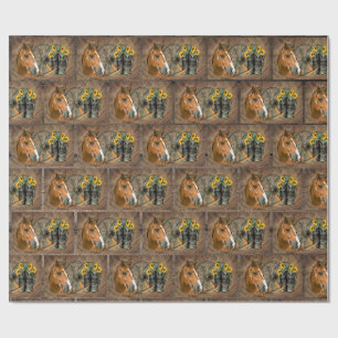 Papel De Regalo Cowboy Caballo Boots Rueda de vagón Madera de gran