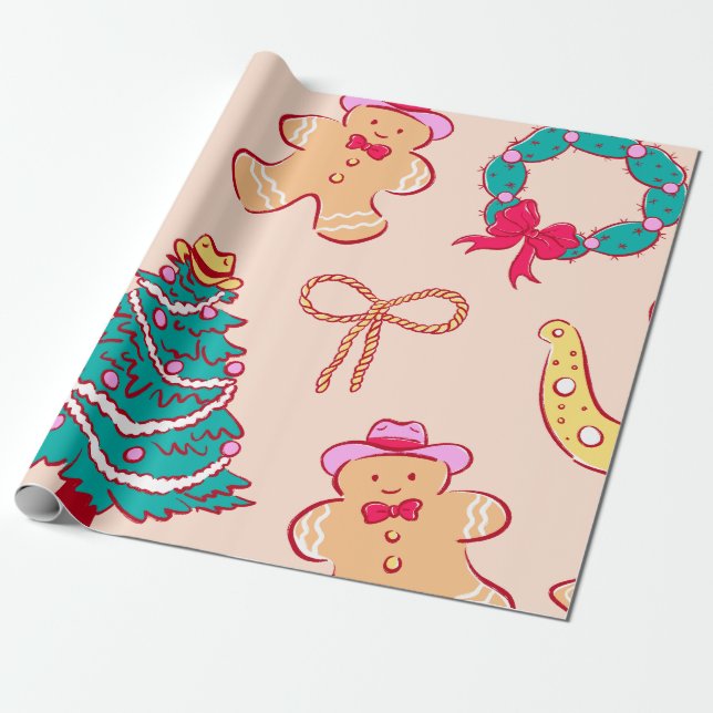 Papel De Regalo Cowboy Christmas Gingerbread (Desenrollado)
