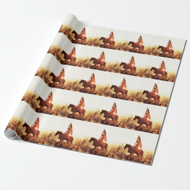 Papel De Regalo Cowboy Retrato Tema de la bandera de los Estados U (Desenrollado)