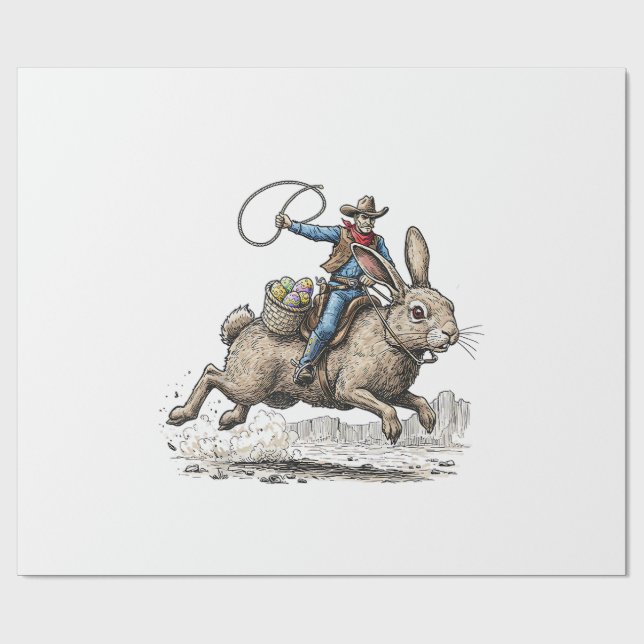Papel De Regalo Cowboy Riding Easter Bunny Western Howdy Easter Fu (Superficie plana)