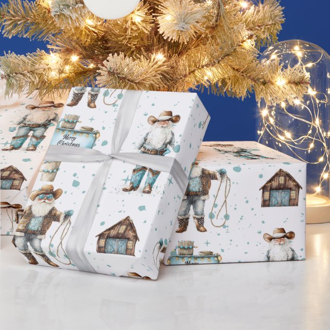 Papel De Regalo Cowboy Santa (Vacaciones)