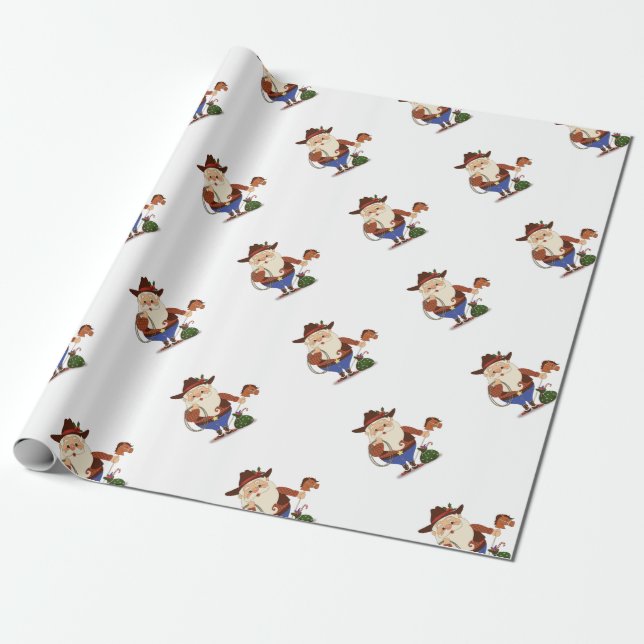 Papel De Regalo Cowboy Santa Claus (Desenrollado)
