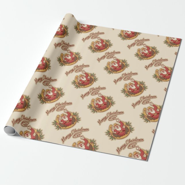 Papel De Regalo Cowboy Santa Claus (Desenrollado)