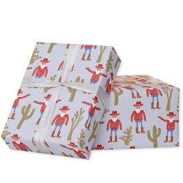 Papel De Regalo Cowboy Santa Claus Blue Christmas