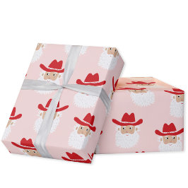 Papel De Regalo Cowboy Santa Claus Christmas Pink