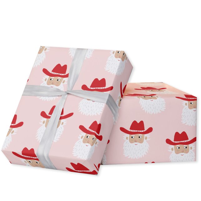 Papel De Regalo Cowboy Santa Claus Christmas Pink (Fun Cowboy Santa Claus Western Christmas Holiday gift wrapping paper)