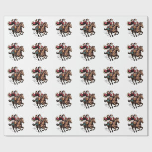 Papel De Regalo Cowboy Santa Claus montando a caballo Navidad