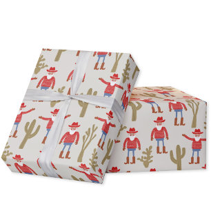 Papel De Regalo Cowboy Santa Claus Navidad