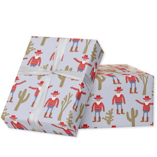Papel De Regalo Cowboy Santa Claus Navidad Azul