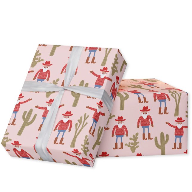 Papel De Regalo Cowboy Santa Claus Pink Christmas (Fun Cowboy Santa Claus Western Christmas Holiday gift wrapping paper roll)