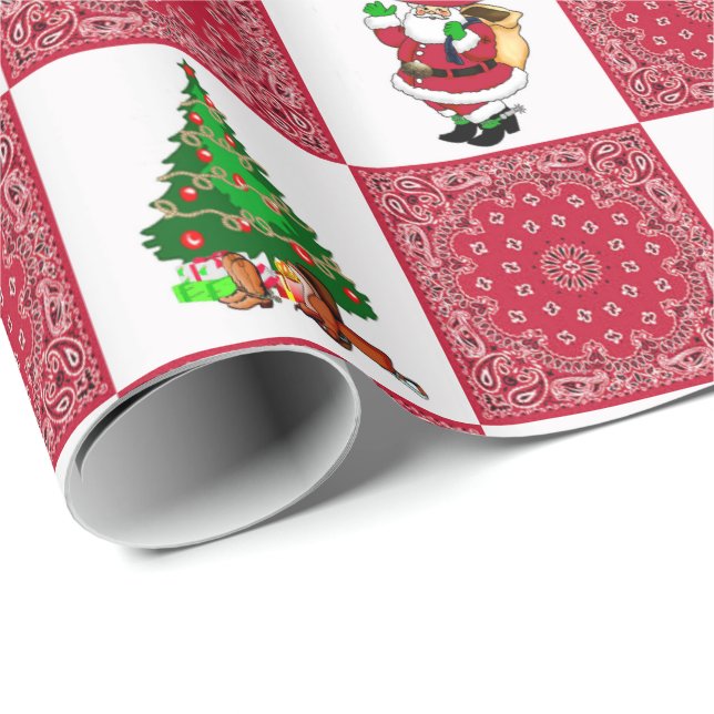 Papel De Regalo Cowboy Santa con la impresión de Banda Roja (Esquina del rollo)