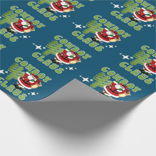 Papel De Regalo Cowboy Santa Cowboy Claus y Cactus Tree (Esquina)