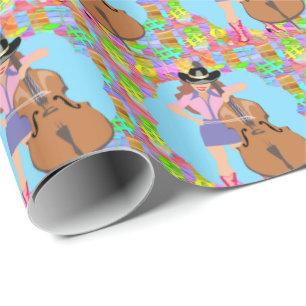Papel De Regalo Cowgirl Country Western Bass Guitar Fiddle Player