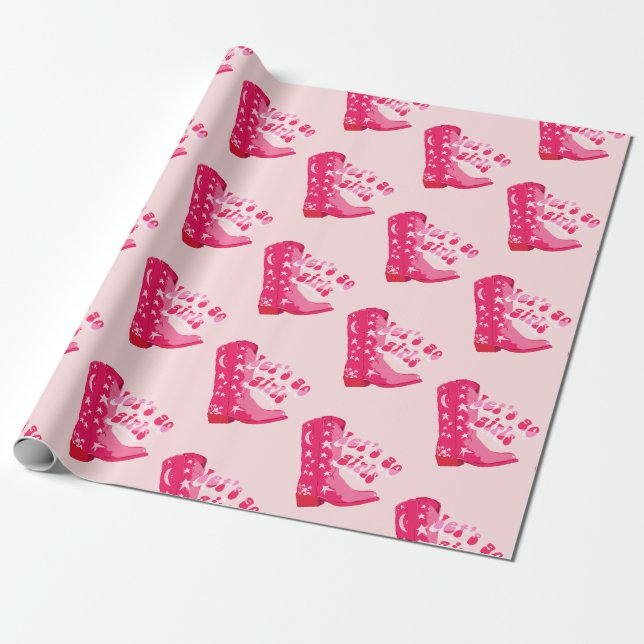 Papel De Regalo Cowgirl guisantes rosados de botas Vamos chicas (Desenrollado)