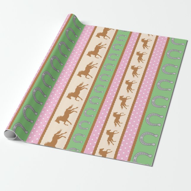 Papel De Regalo Cowgirl Horse Pony Cute Primer Fiesta (Desenrollado)