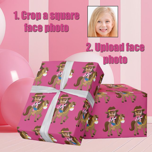 Papel De Regalo Cowgirl Kids Face Photo Cute Pink Custom (Subido por el creador)