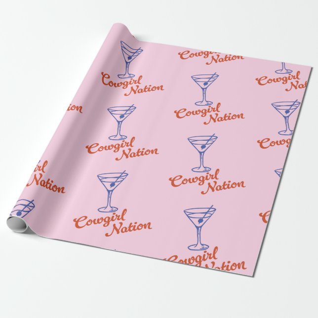 Papel De Regalo Cowgirl Martini Hand-Drawn Pink Gift (Desenrollado)
