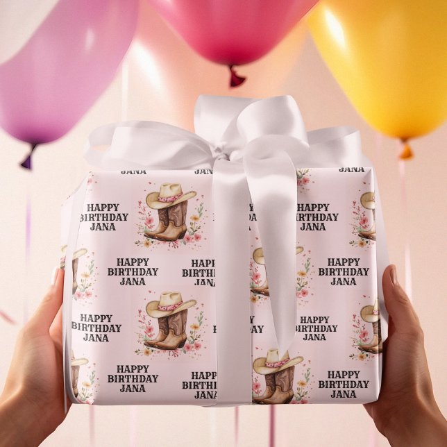 Papel De Regalo Cowgirl Wildflowers Bash Birday | Occidental rosa (Subido por el creador)