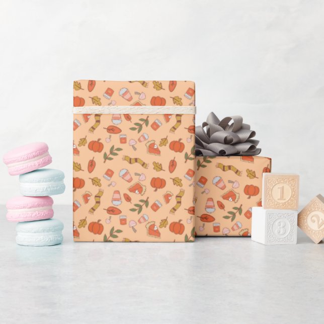 Papel De Regalo Cozy Autumn Fall Halloween Drinks Pattern (Baby Shower)
