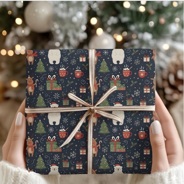 Papel De Regalo Cozy Christmas Pattern Reindeer Polar Bear Wrap (Subido por el creador)