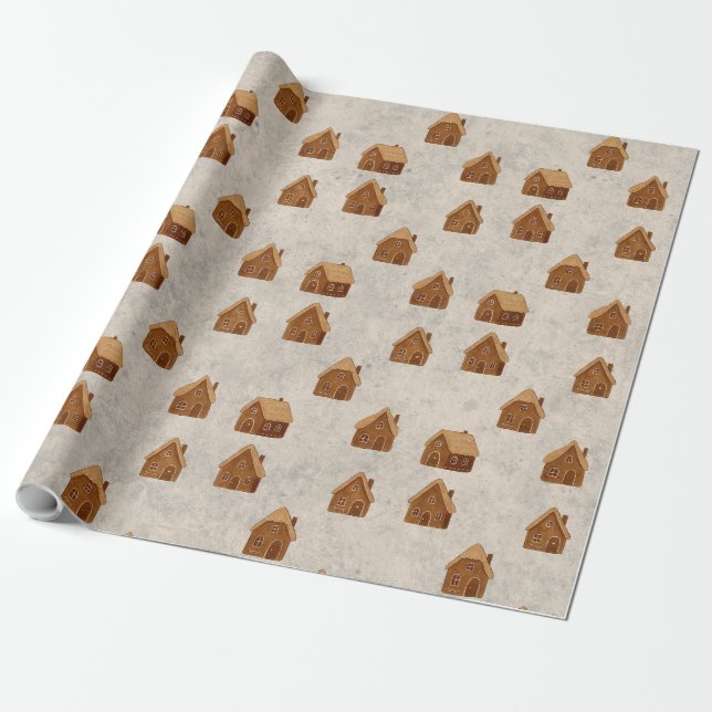 Papel De Regalo Cozy Gingerbread Houses Pattern Wrapping Paper (Desenrollado)