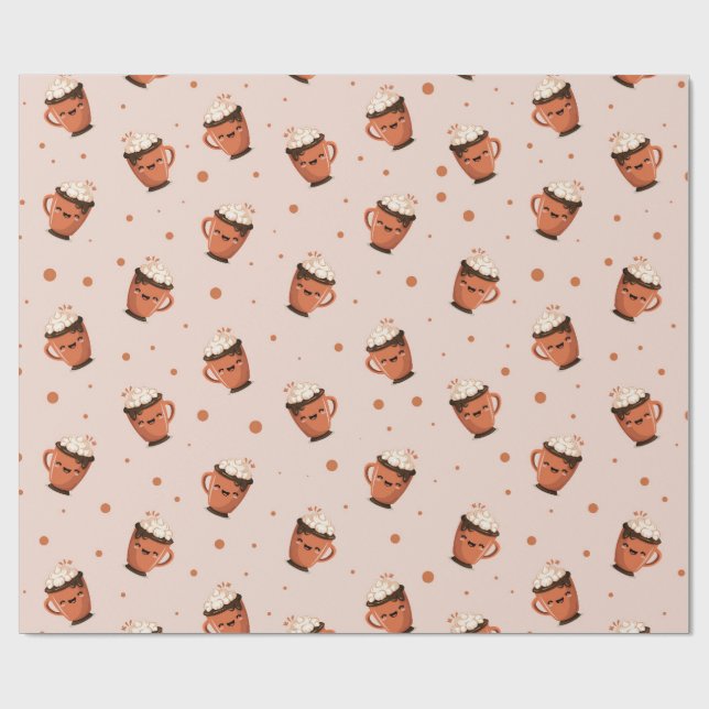 Papel De Regalo Cozy Hot Chocolate - Cute Mug Pattern with Whipped (Superficie plana)