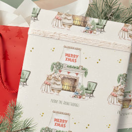 Papel De Regalo Cozy Watercolor Mice Vintage Christmas Scene