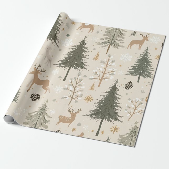 Papel De Regalo Cozy Winter Forest Pattern (Desenrollado)