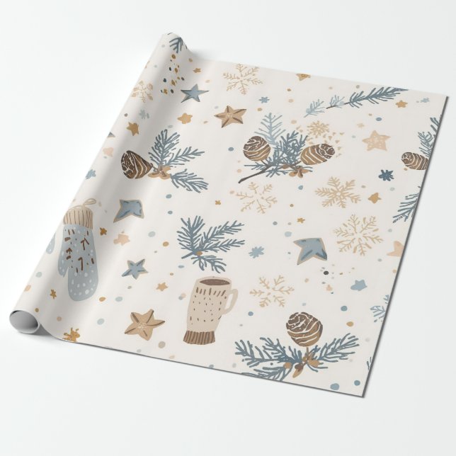 Papel De Regalo Cozy Winter Magic | Elegant Minimalist Winter Desi (Desenrollado)