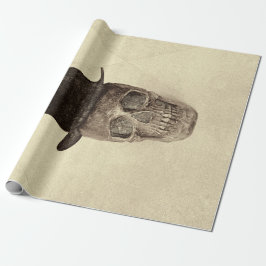 Papel De Regalo Cráneo con Sombrero Superior Textura De Sepia Vint