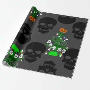 Papel De Regalo cráneo de árbol de navidad de halloween