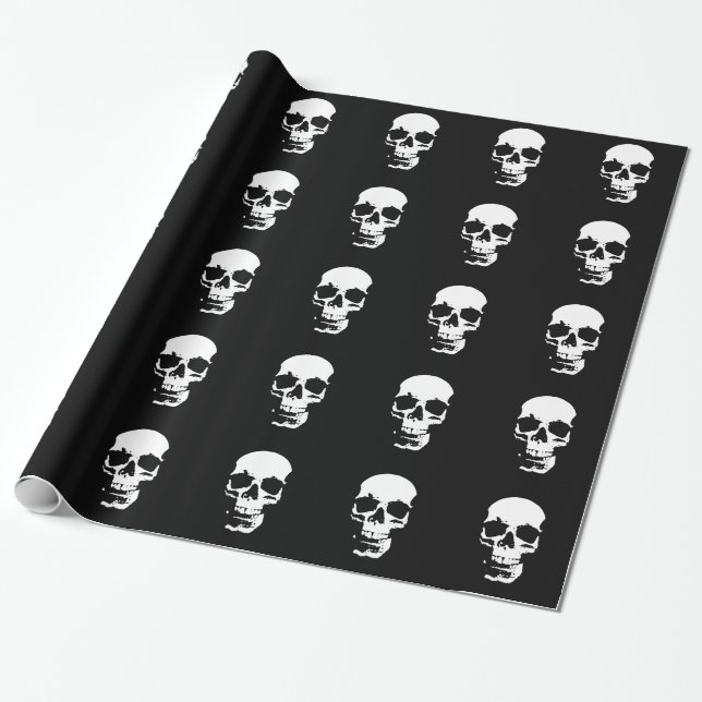 Papel De Regalo Cráneo de arte pop blanco y negro (Desenrollado)