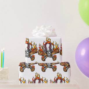 Papel De Regalo Cráneo de Béisbol en llamas