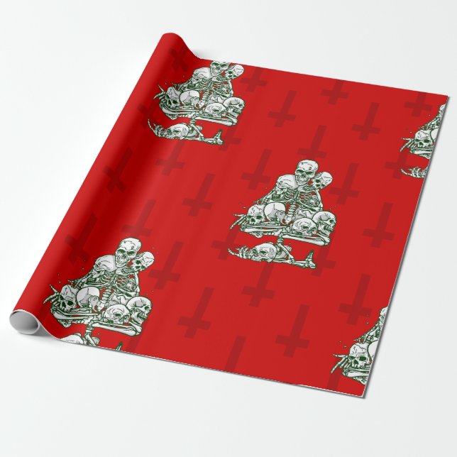 Papel De Regalo cráneo de feas navidades esqueleto cruz gótica (Desenrollado)