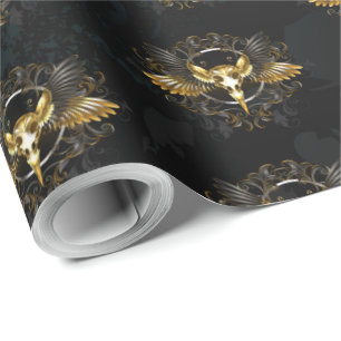 Papel De Regalo Cráneo de pájaro dorado sobre fondo negro