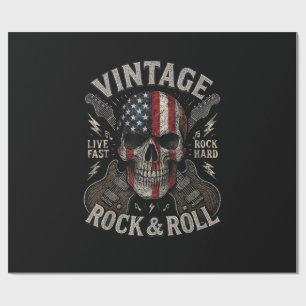 Papel De Regalo Cráneo de rock vintage bandera americana guitarra