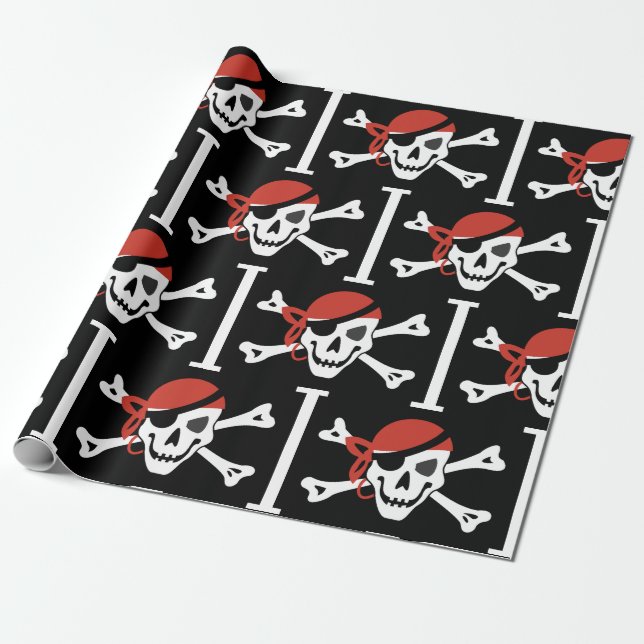 Papel De Regalo Cráneo pirata sonriente simple (Desenrollado)
