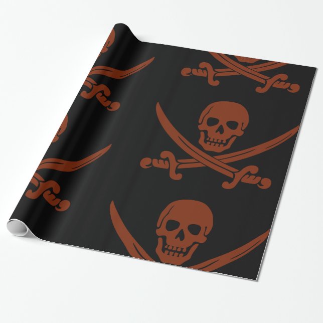 Papel De Regalo Cráneo pirata sonriente simple con espadas cruzada (Desenrollado)